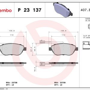 Placute frana FIAT QUBO (225_) 1.3 D Multijet (225AXE1A, 225CXE1A, 225AXH1A, 225AXL1A,... diesel 95 cai BREMBO P 23 137