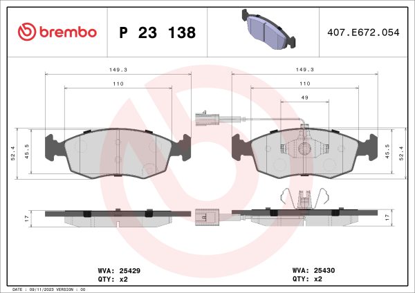 Placute frana FIAT 500 C (312_) 0.9 (312AG1A) benzina 86 cai BREMBO P 23 138