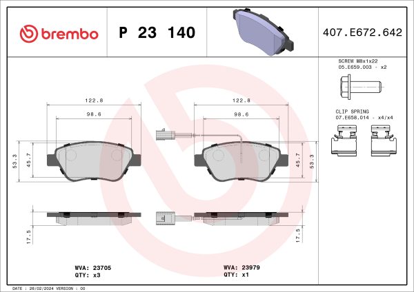 Placute frana FIAT QUBO (225_) 1.4 (225AXA1A) benzina 73 cai BREMBO P 23 140