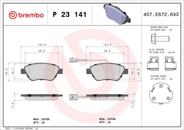 Placute frana FIAT 500 (312_) 0.9 (312AXM1B) benzina 105 cai BREMBO P 23 141