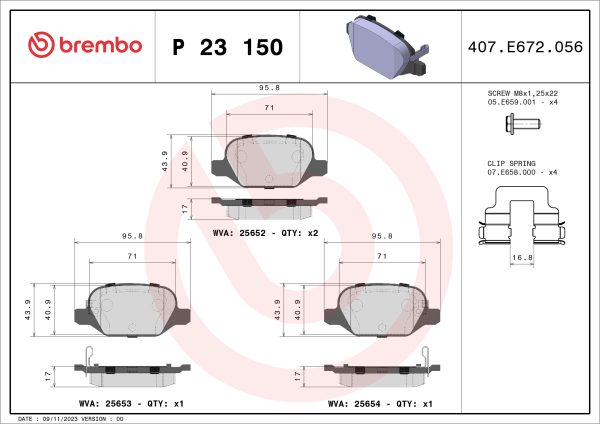 Placute frana FIAT 500L (351_, 352_) 0.9 (199LYC1B) benzina 105 cai BREMBO P 23 150