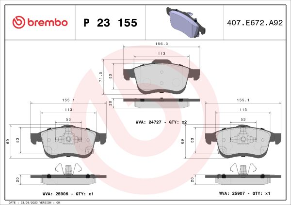 Placute frana FIAT 500L (351_, 352_) 1.4 (199LYB1B) benzina 95 cai BREMBO P 23 155