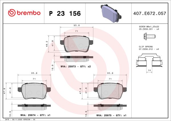 Placute frana FIAT 500L (351_, 352_) 1.4 (199LYF1B) benzina 120 cai BREMBO P 23 156