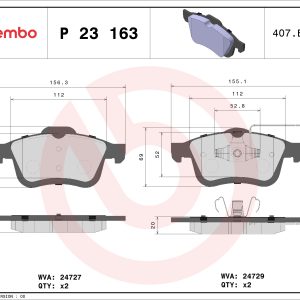 Placute frana FIAT DOBLO Cargo (263_) 1.3 D Multijet (263WXU1A, 263ZXU1A, 263WYB1A, 263ZYB1A) diesel 95 cai BREMBO P 23 163