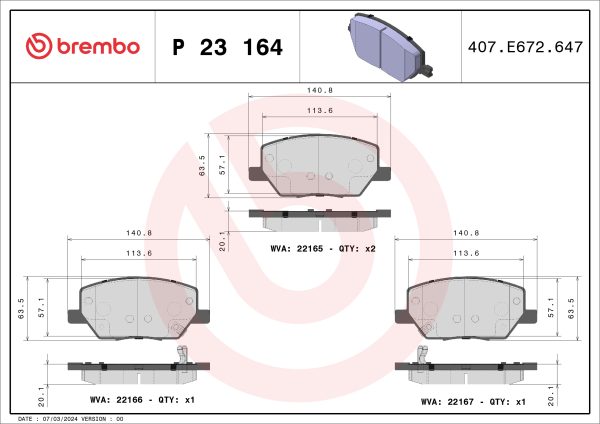 Placute frana FIAT 500X (334_) 1.0 (334.AXN1B) benzina 114 cai BREMBO P 23 164