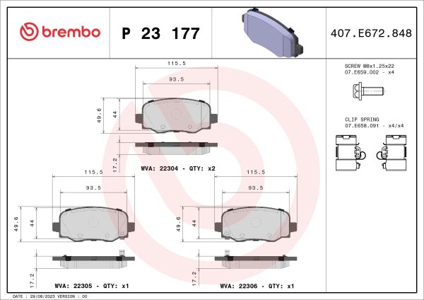 Placute frana FIAT 500X (334_) 1.0 (334.AXN1B) benzina 114 cai BREMBO P 23 177