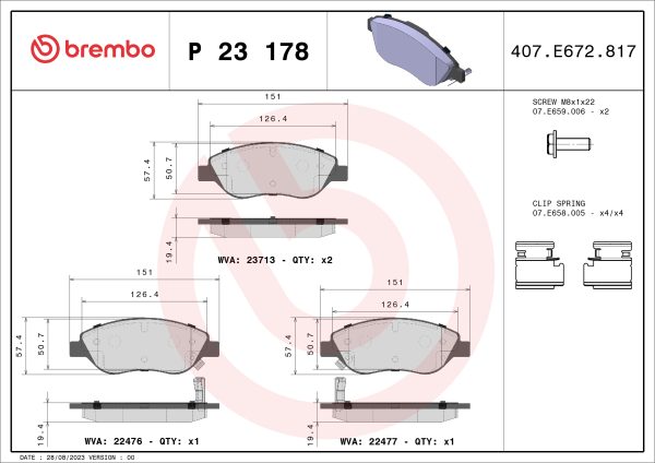 Placute frana FIAT TIPO hatchback (356_, 357_) 1.0 (357HXN1A) benzina 101 cai BREMBO P 23 178