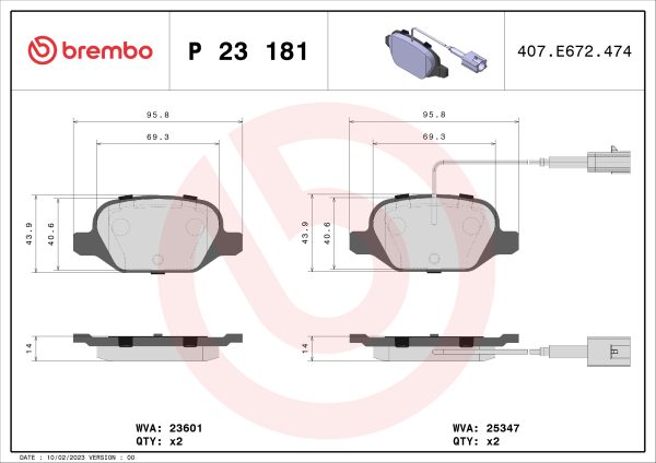 Placute frana FIAT 500 C (312_) 0.9 (312AXM1B) benzina 105 cai BREMBO P 23 181