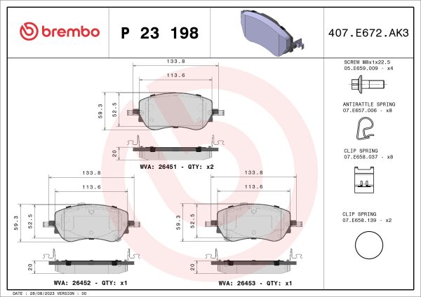 Placute frana FIAT TIPO limuzina (356_, 357_) 1.3 D (356SXB1A, 356SXH1A, 356SXD1A) diesel 95 cai BREMBO P 23 198