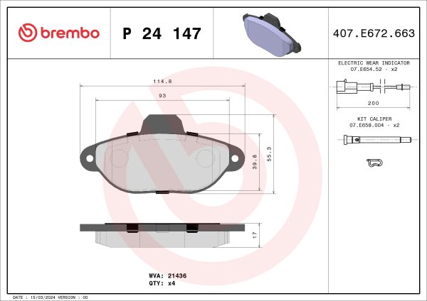 Placute frana FIAT 500 (312_) 1.2 (312AXA1A) benzina 69 cai BREMBO P 24 147