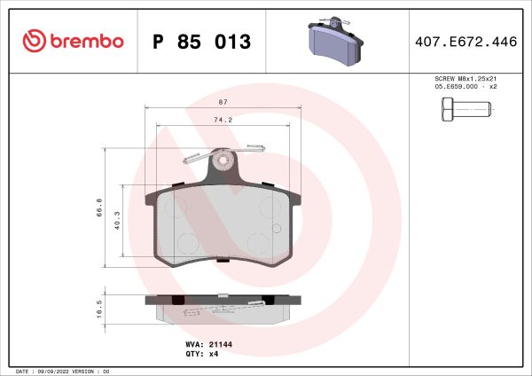 Placute frana FIAT CROMA (154_) 2500 D diesel 75 cai BREMBO P 85 013