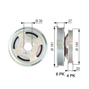 Fulie curea arbore cotit FIAT QUBO (225_) 1.3 D Multijet (225CXB1A, 225AXB1A, 225CXB11, 225AXB11,... diesel 75 cai GATES TVD1075