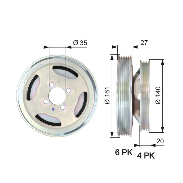 Fulie curea arbore cotit FIAT FIORINO Autoutilitara/limuzina spatioasa (225_) 1.3 D Multijet (225BXD1A, 225BXB1A, 225BXB11) diesel 75 cai GATES TVD1075
