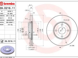 Disc frana FORD ECOSPORT 1.5 EcoBlue TDCi diesel 95 cai BREMBO 09.D216.11