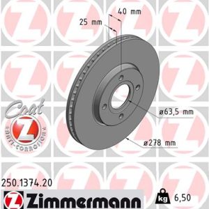 Disc frana FORD ECOSPORT 1.5 EcoBlue TDCi diesel 95 cai ZIMMERMANN 250.1374.20