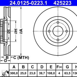 Disc frana FORD ECOSPORT 1.5 EcoBlue TDCi diesel 100 cai ATE 24.0125-0223.1