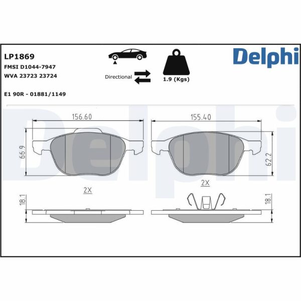 Placute frana FORD ECOSPORT 1.5 TDCi EcoBlue 4x4 diesel 125 cai DELPHI LP1869