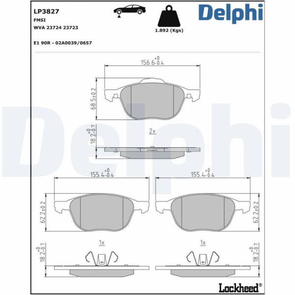 Placute frana FORD ECOSPORT 1.5 TDCi EcoBlue 4x4 diesel 125 cai DELPHI LP3827