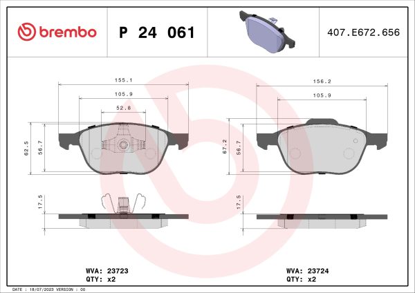 Placute frana FORD ECOSPORT 1.5 TDCi EcoBlue diesel 120 cai BREMBO P 24 061