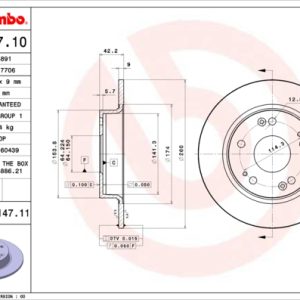 Disc frana HONDA CIVIC IX limuzina (FB) 1.8 (FB2) benzina 141 cai BREMBO 08.A147.11