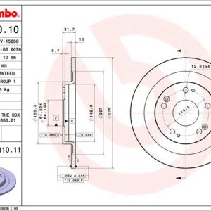Disc frana HONDA CIVIC IX (FK) 1.4 i-VTEC (FK1) benzina 99 cai BREMBO 08.C310.11