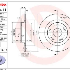 Disc frana HONDA CIVIC X hatchback (FC_, FK_) 1.0 VTEC (FK6) benzina 129 cai BREMBO 08.D718.11