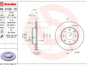 Disc frana HONDA CIVIC V limuzina (EG, EH) 1.3 (EG7) benzina 75 cai BREMBO 09.3102.10