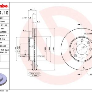 Disc frana HONDA CIVIC VI cupe (EJ, EM1) 1.6 (EJ6) benzina 107 cai BREMBO 09.5285.11