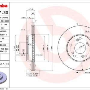 Disc frana HONDA CIVIC VIII limuzina (FD, FA) 1.3 (FD3) benzina 116 cai BREMBO 09.5457.31