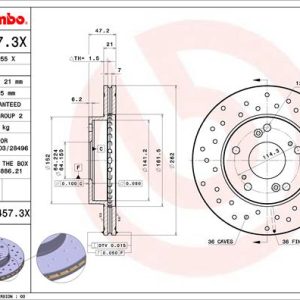 Disc frana HONDA CIVIC VIII limuzina (FD, FA) 1.3 (FD3) benzina 116 cai BREMBO 09.5457.3X