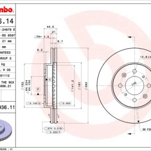 Disc frana HONDA CIVIC VII Hatchback (EU, EP, EV) 1.4 i (EP1, EU7) benzina 75 cai BREMBO 09.9936.11
