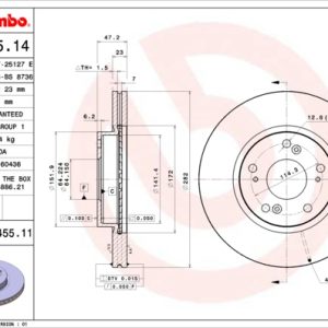 Disc frana HONDA CIVIC VIII Hatchback (FN, FK) 1.4 (FK1) benzina 83 cai BREMBO 09.A455.11