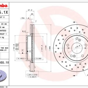 Disc frana HONDA CIVIC VIII Hatchback (FN, FK) 1.4 (FK1) benzina 83 cai BREMBO 09.A455.1X