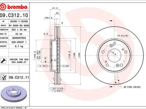 Disc frana HONDA CIVIC IX (FK) 1.4 i-VTEC (FK1) benzina 99 cai BREMBO 09.C312.11