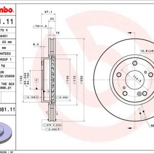 Disc frana HONDA CIVIC X hatchback (FC_, FK_) 1.0 VTEC (FK6) benzina 129 cai BREMBO 09.D881.11