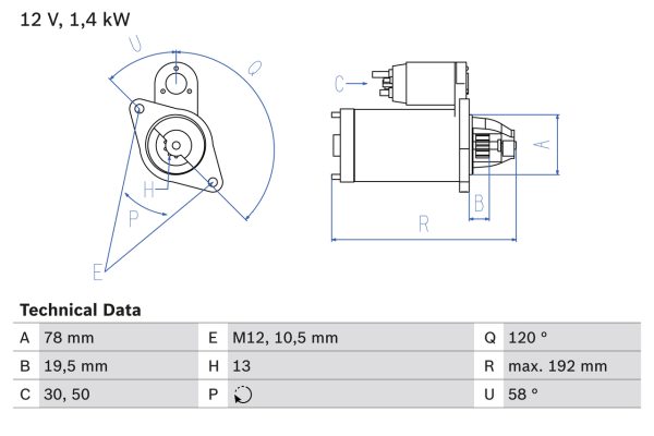 Electromotor HONDA CIVIC VII Hatchback (EU, EP, EV) 1.7 CTDi (EP4, EU9) diesel 100 cai BOSCH 0 986 019 361