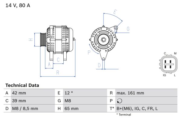 Alternator HONDA CIVIC VIII Hatchback (FN, FK) 1.4 (FK1) benzina 83 cai BOSCH 0 986 080 570
