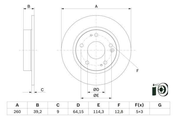 Disc frana HONDA CIVIC X hatchback (FC_, FK_) 1.0 VTEC (FK6) benzina 129 cai BOSCH 0 986 479 G17