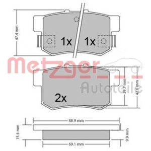 Placute frana HONDA CIVIC VII cupe (EM2) 1.6 i (EM1) benzina 110 cai METZGER 1170337