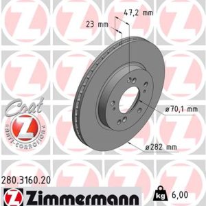Disc frana HONDA HR-V (GH_) 1.6 16V (GH1, GH3) benzina 105 cai ZIMMERMANN 280.3160.20