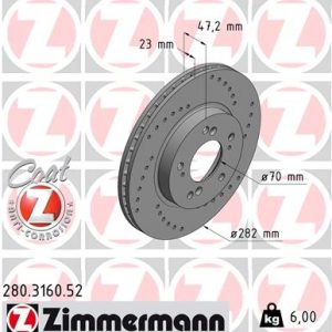 Disc frana HONDA HR-V (GH_) 1.6 16V (GH1, GH3) benzina 105 cai ZIMMERMANN 280.3160.52
