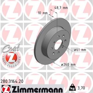 Disc frana HONDA CIVIC VII Hatchback (EU, EP, EV) 1.4 i (EP1, EU7) benzina 75 cai ZIMMERMANN 280.3164.20