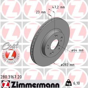Disc frana HONDA CIVIC VII Hatchback (EU, EP, EV) 1.4 iS (EP1, EU5, EU7) benzina 90 cai ZIMMERMANN 280.3167.20