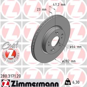 Disc frana HONDA CIVIC VIII limuzina (FD, FA) 1.3 IMA (FA3, FD3) benzina/elector 95 cai ZIMMERMANN 280.3171.20