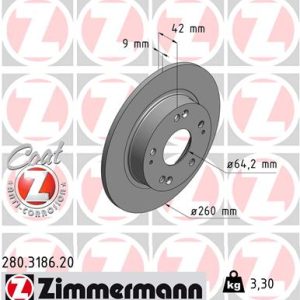 Disc frana HONDA CIVIC VIII limuzina (FD, FA) 1.3 IMA (FA3, FD3) benzina/elector 95 cai ZIMMERMANN 280.3186.20