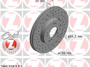Disc frana HONDA CIVIC IX Tourer (FK) 1.6 i-DTEC (FK3) diesel 120 cai ZIMMERMANN 280.3187.52