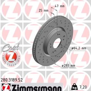 Disc frana HONDA CIVIC X hatchback (FC_, FK_) 1.5 VTEC (FK7) benzina 182 cai ZIMMERMANN 280.3189.52