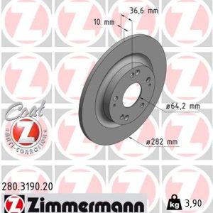 Disc frana HONDA CIVIC X hatchback (FC_, FK_) 1.0 VTEC (FK6) benzina 129 cai ZIMMERMANN 280.3190.20