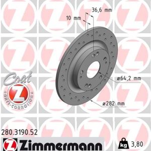 Disc frana HONDA CIVIC X hatchback (FC_, FK_) 1.0 VTEC (FK6) benzina 129 cai ZIMMERMANN 280.3190.52