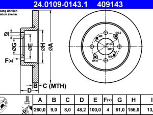 Disc frana HONDA CIVIC VII limuzina (ES, ET) 1.3 IMA (ED9, ES9) benzina/elector 83 cai ATE 24.0109-0143.1